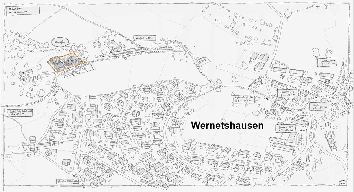Die «Webschifflerei» (links eingerahmt) liegt am Dorfrand der Hinwiler Aussenwacht Wernetshausen. 